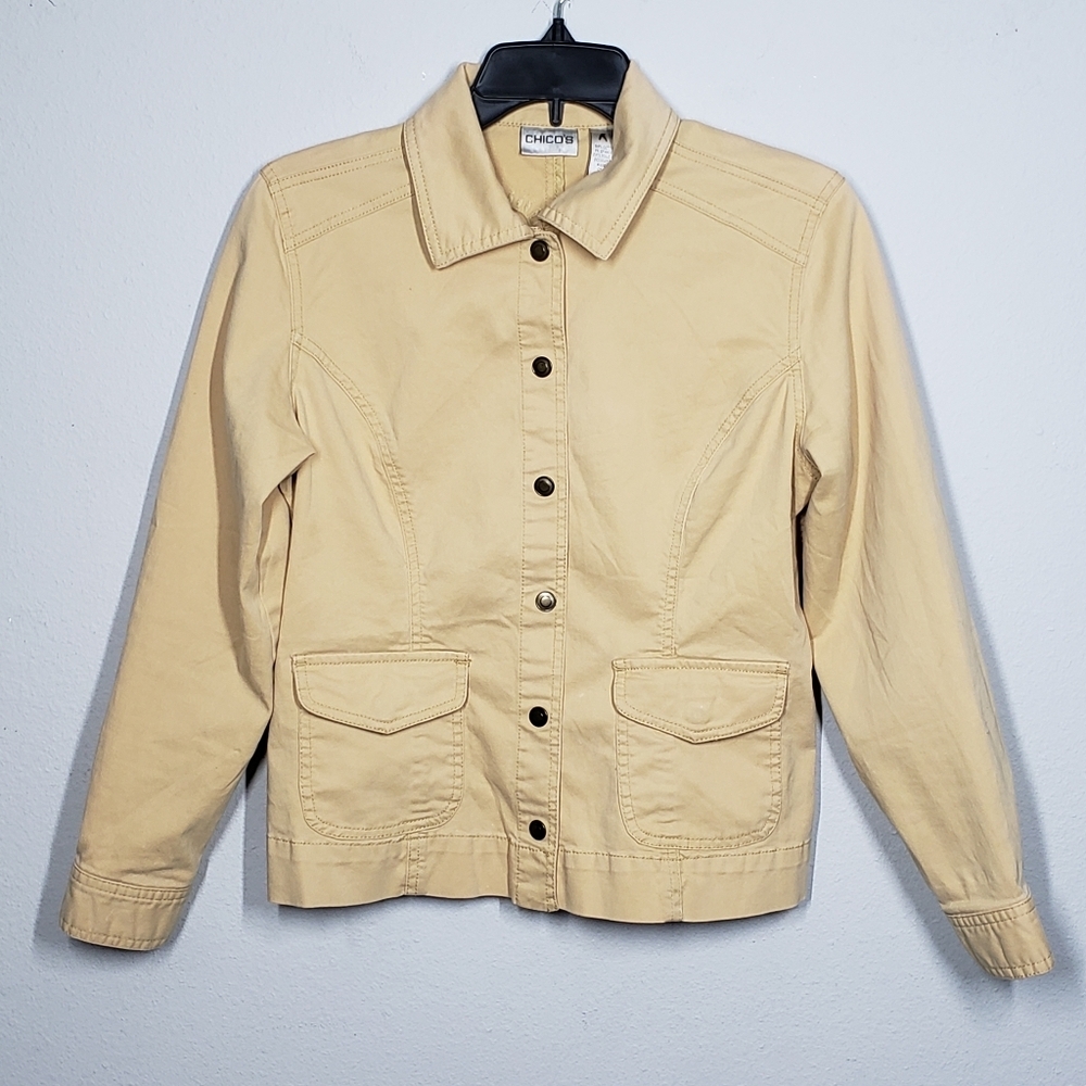 Chico's Tan Utility Jacket Classic Collar Tailored Fit Size Small